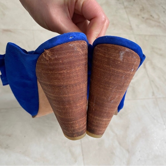 $550 Ulla Johnson Lucia Blue Suede Bow Pointed Toe Block Heels Mules size 9.5 - Picture 12 of 13
